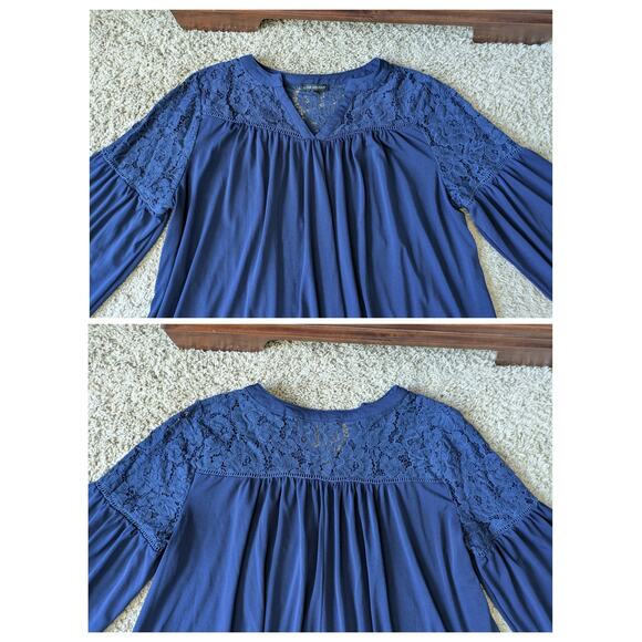 Lane Bryant Blouse Womens 18/20 Blue Bell Sleeve Lace Fairy Grunge Corporate - Picture 4 of 7